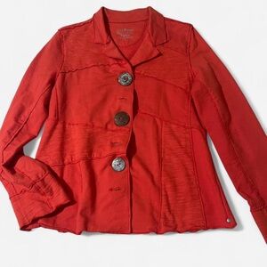 Neon Buddha Boho Retro Orange Jacket w/ an Oversized Button Detail